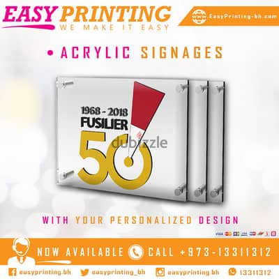 Acrylic Signage Printing - With Fixing & Free Design Service!