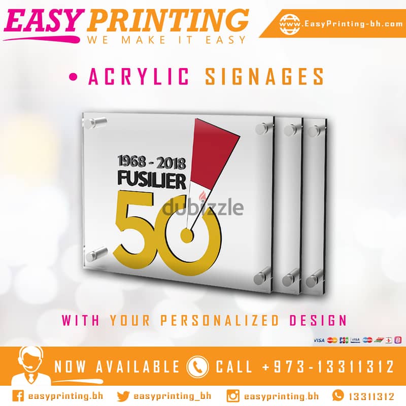 Acrylic Signage Printing - With Fixing & Free Design Service! 0