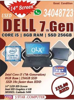 Dell i5 7th Generation Laptop Thinner Lighter SSD 256GB 8GB RAM 14" 0