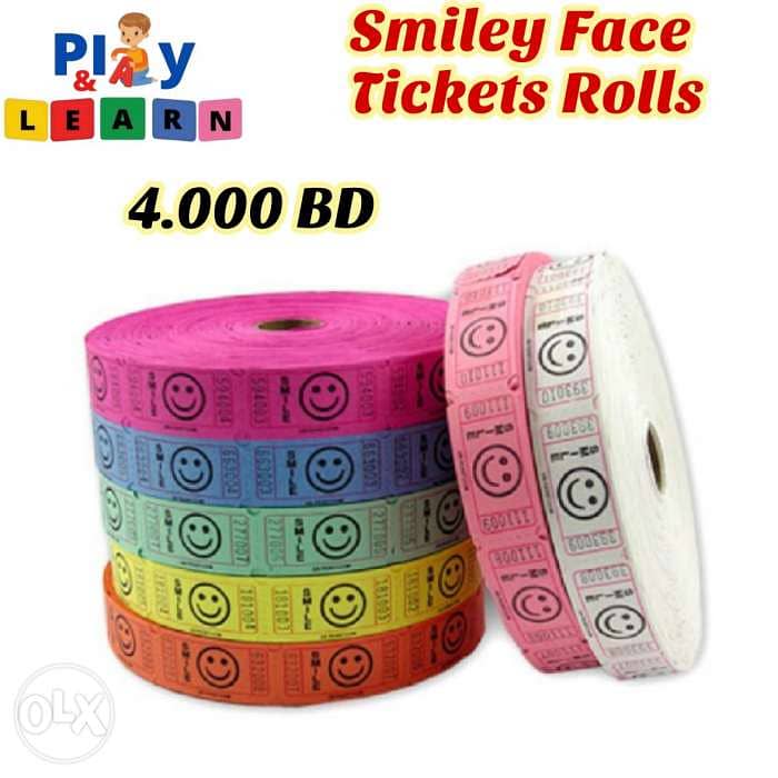 Lot Of 800 Single Raffle Tickets – Smile Face Design – 100 Each Of 8 Assorted Colors