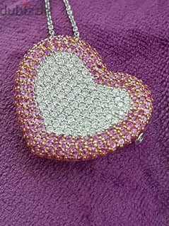 Pink Sapphire Diamond Brooch Necklace 0