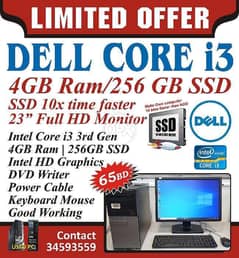 DELL Intel Core i3 PC Full Set 256GB SSD with DELL 23" FHD Monitor 0