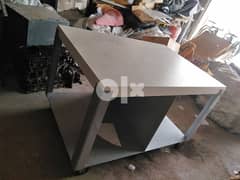 Steel Showroom Table with wooden top on wheels 0