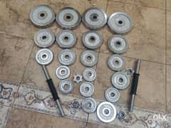 2 month old 50kg chrome barbell and dumbbell set 0