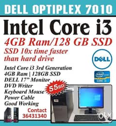 DELL Core i3 Computer Set SSD 128GB Ram 4GB DELL Monitor Ready for Use 0