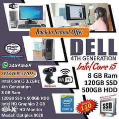 DELL Core i5 4th Gen WIFI Computer 8GB Ram SSD 120GB+500GB HDD 20" LCD 0