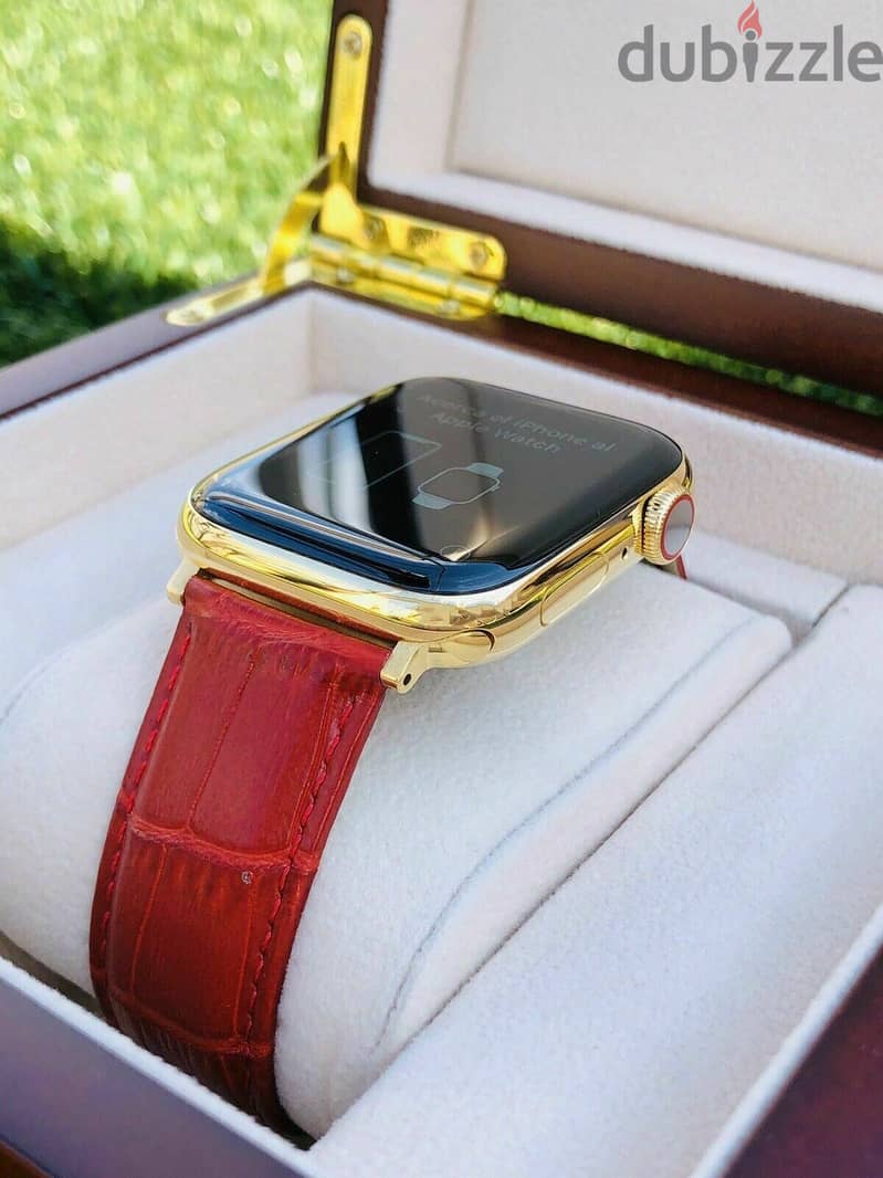 24K Gold Plated 45MM Apple Watch SERIES 7 Stainless Steel Red Band GPS 1