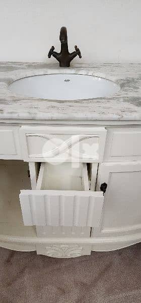 sink with cabinet classic style + large mirror with white frame 0