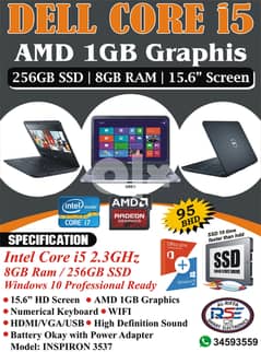 DELL Core i5 Laptop 4th Generation AMD 1GB Radeon Graphics 8GB / 256GB 0