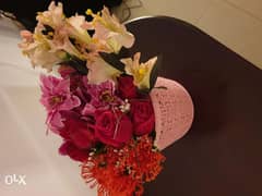 Beautiful flowers with pink vase 0
