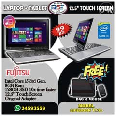 Fujitsu Core i5 (2 In 1) Laptop + Tablet 12.5" Touch Screen Ram 8GB 0