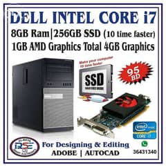 DELL Intel Core i7 Computer 8GB Ram 256GB SSD 1GB AMD Graphic Total 4G 0