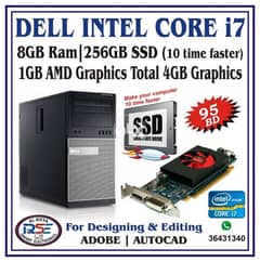 DELL Intel Core i7 Computer 8GB Ram 256GB SSD 1GB AMD Graphics DVD+W 0