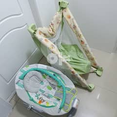 baby travel cot or crib and chair for sale 0
