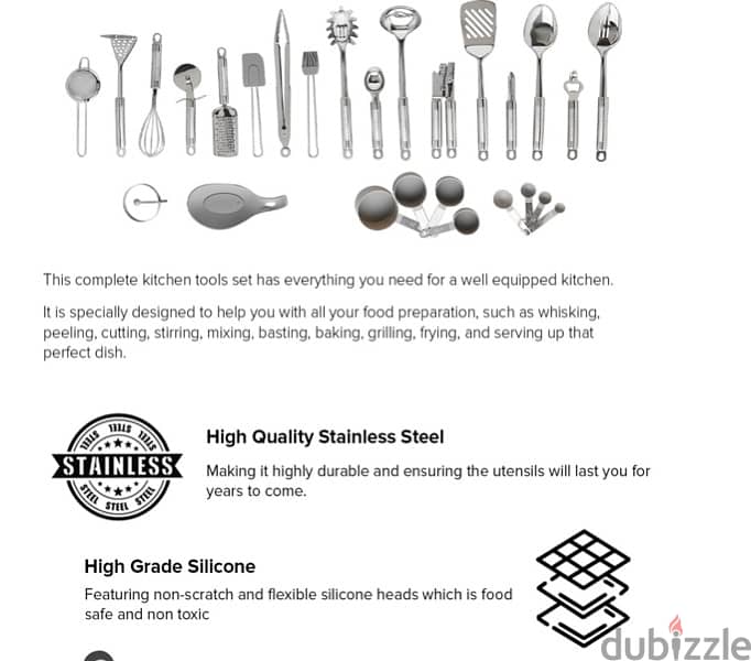 NEW - 27-Piece Stainless Steel Kitchen Tools Set Silver 6