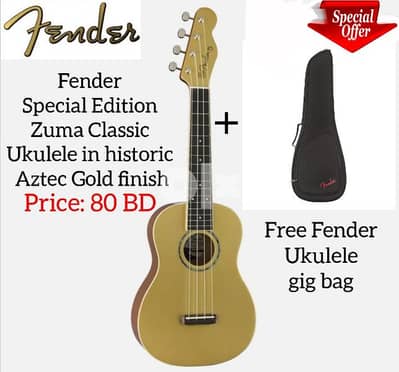 fender Special Edition Zuma Classic Ukulele in Aztec Gold finish+bag