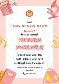 Tuitions for all classes! 0