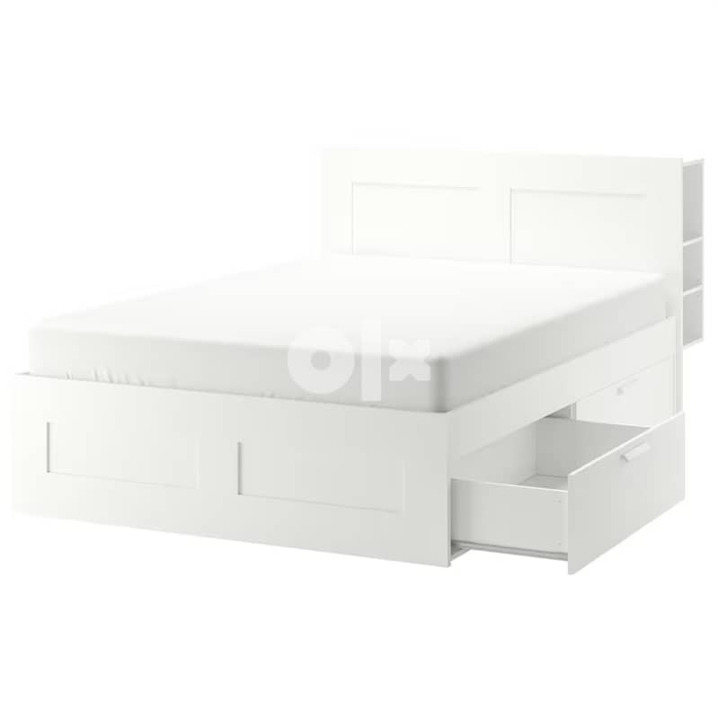 Bed + mattress, storage & head shelving unit 160x200 cm 2