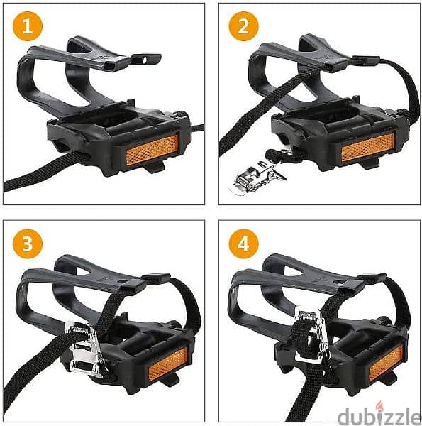 Bike Pedals With Clips And Straps, دواسات دراجة هوائية مع حزام تثبيت 3