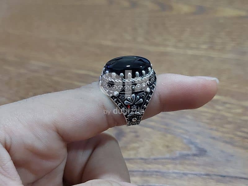 خاتم عقيق يماني كبدي والوان مختلفة Yemeni agate silver ring 6