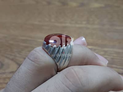 خاتم عقيق يماني كبدي والوان مختلفة Yemeni agate silver ring