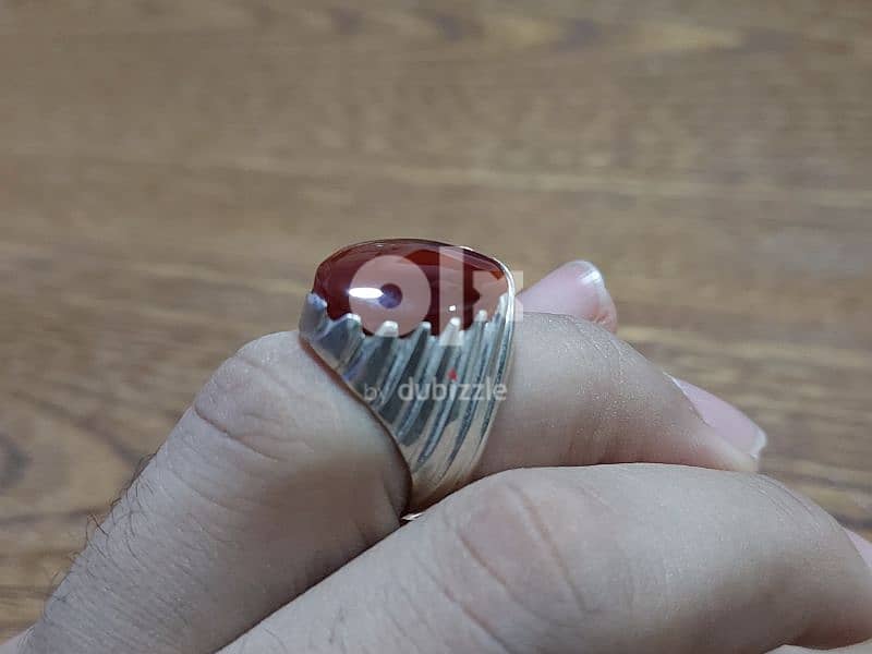 خاتم عقيق يماني كبدي والوان مختلفة Yemeni agate silver ring 8