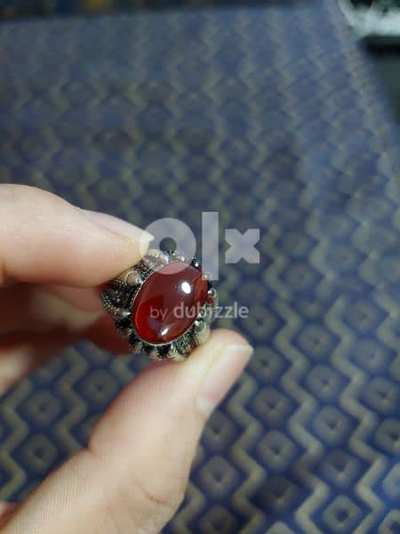 خاتم عقيق يماني كبدي والوان مختلفة Yemeni agate silver ring 15