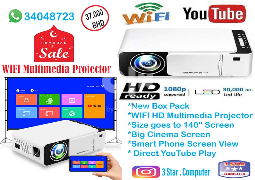 New Box Pack WIFI HD Multimedia Projector 140