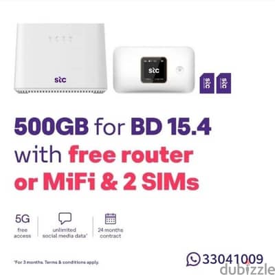 2 Sim + Free mifi or Router