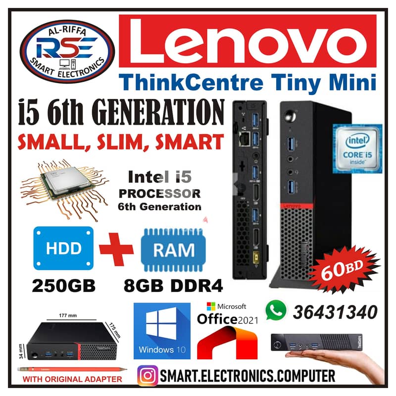 LENOVO Tiny Mini Core i5 6th Generation Computer DDR4 8GB Ram + 256GB ...