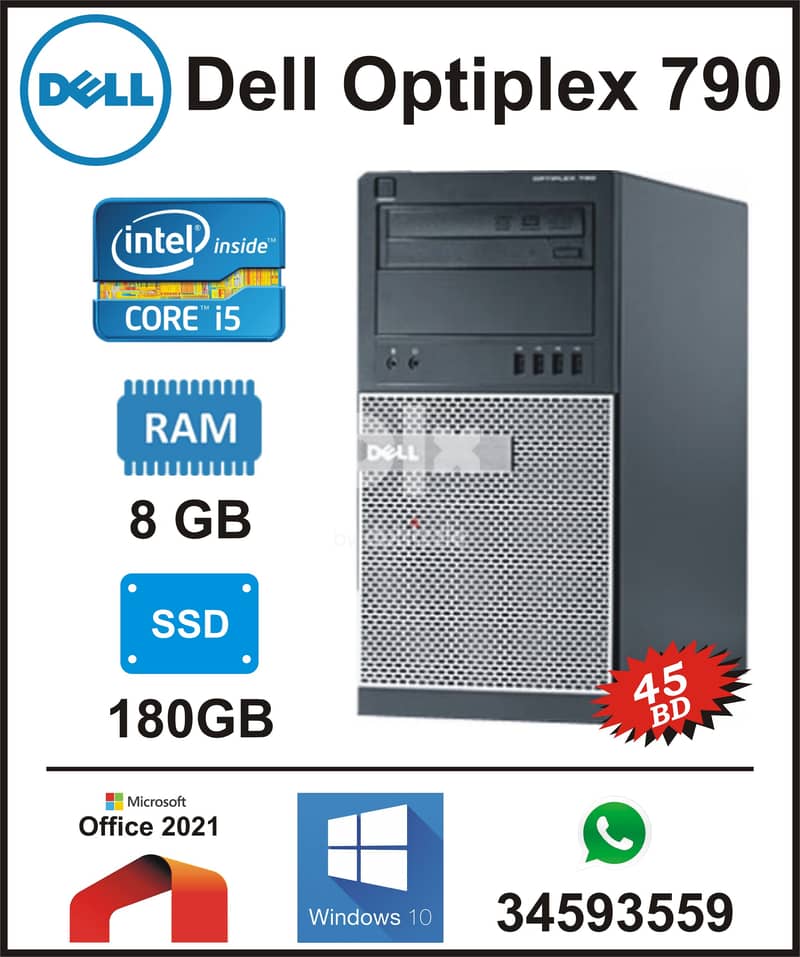DELL Intel Core I5 Computer 8GB Ram + 500GB SSD DVD+RW Ready OS 10 Pro ...