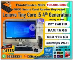 Lenovo Mini PC 16GB RAM 1TB SSD i5 4th Gen 22"Monitor Wi-Fi+Smart Key 0