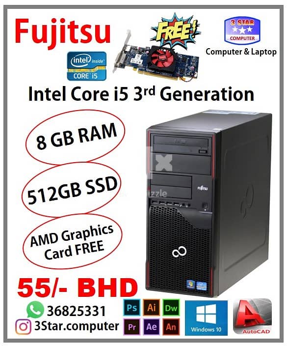 Fujitsu Core i5 3rd Gen Desktop PC 8GB RAM 512GB SSD Ready To Use Good -  Desktop computers - 104898135