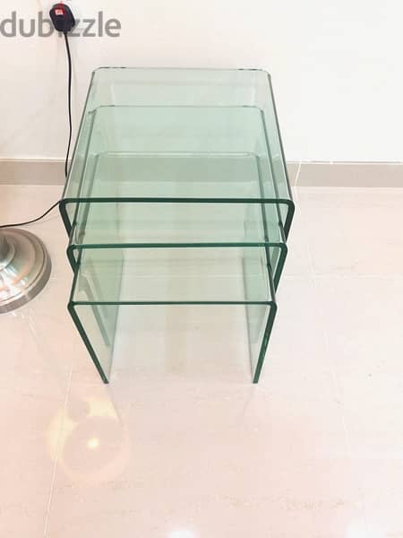 for sale used nest of glass crystal coffee tables 1