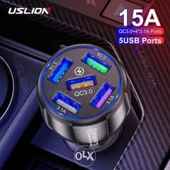 USLION 15A 5 Ports USB Car Charge Quick Mini LED Fast Charging 0