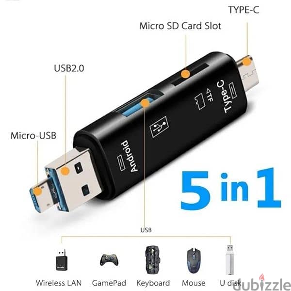 5 in 1 Multifunction Usb 2.0 Type C/Usb /Micro Usb/
Tf/SD Card Reader 1