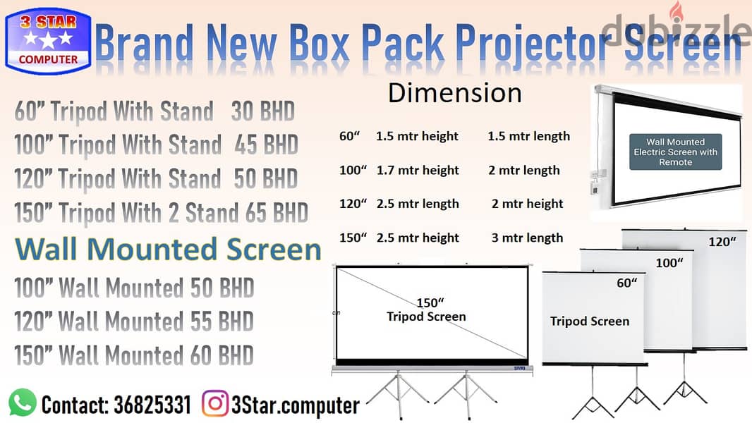 New Box Pack Projector Screen 60