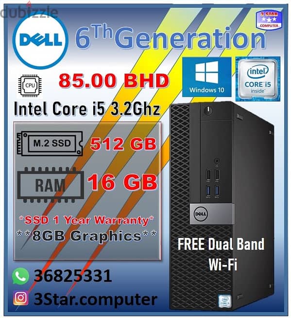 Dell Core i5 6th Generation RAM 16GB New SSD 512GB Model:OptiPlex