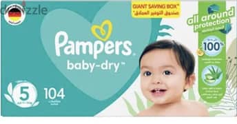 sealed Box of 104 pampers of size 5
