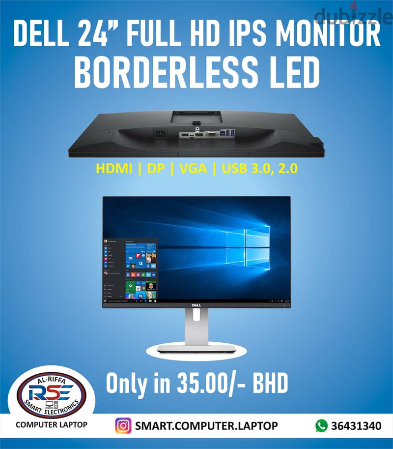 DELL 24" FULL HD Borderless Monitor LED 360*Rotatable (Res1920 X 1080) 0