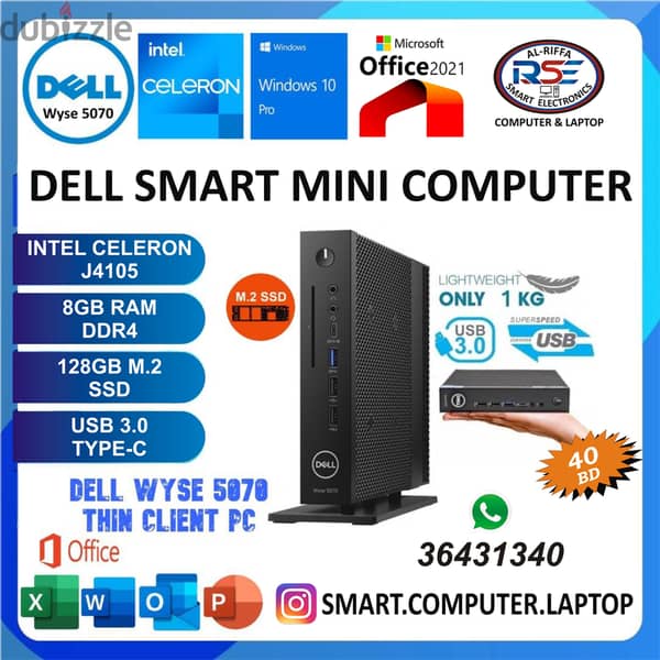 DELL Micro, Smart, Mini PC (East To Carry) 8GB RAM DDR4 + 140GB M2