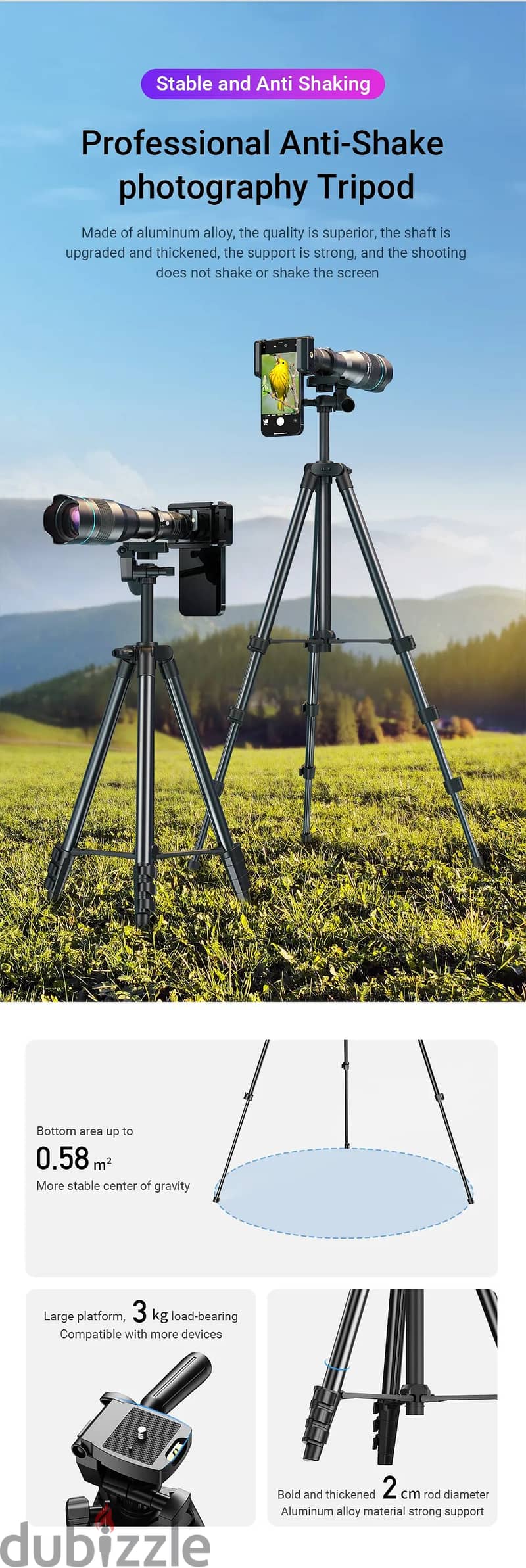 APEXEL 60X Telephoto Phone Lens Metal for Any Phone with Tripod 9