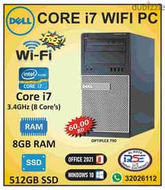 DELL Intel Core I7 Computer 8 CPU's 3.4GHz With 8GB Ram + New 512GB 0