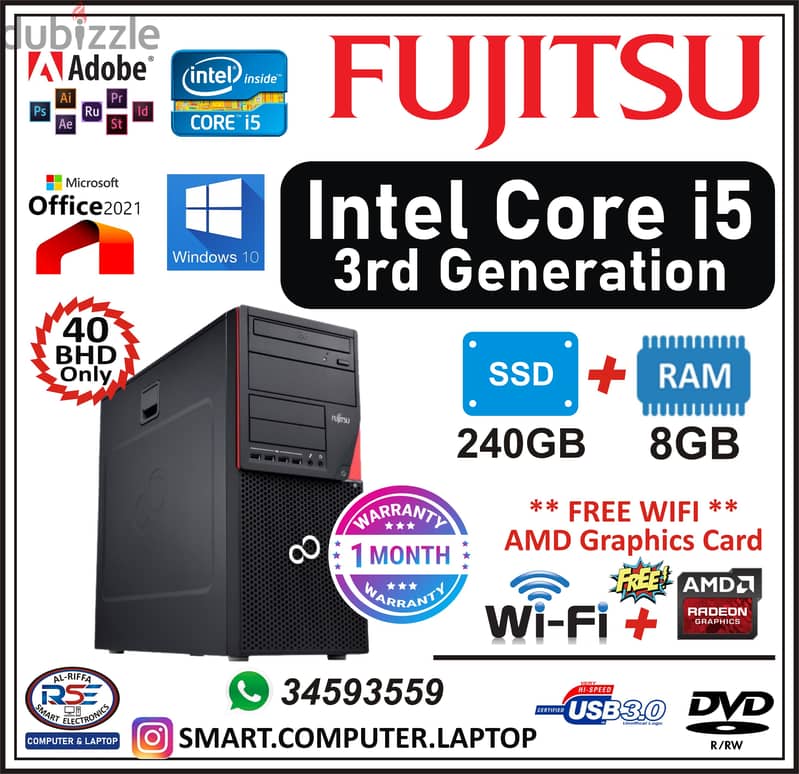 Fujitsu Core i5 3rd Generation WIFI Computer AMD Graphics Card Ram