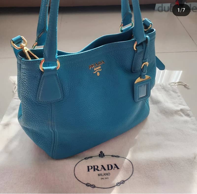 Prada Vitello Daino Shoulder Bag in Turquoise Blue 1