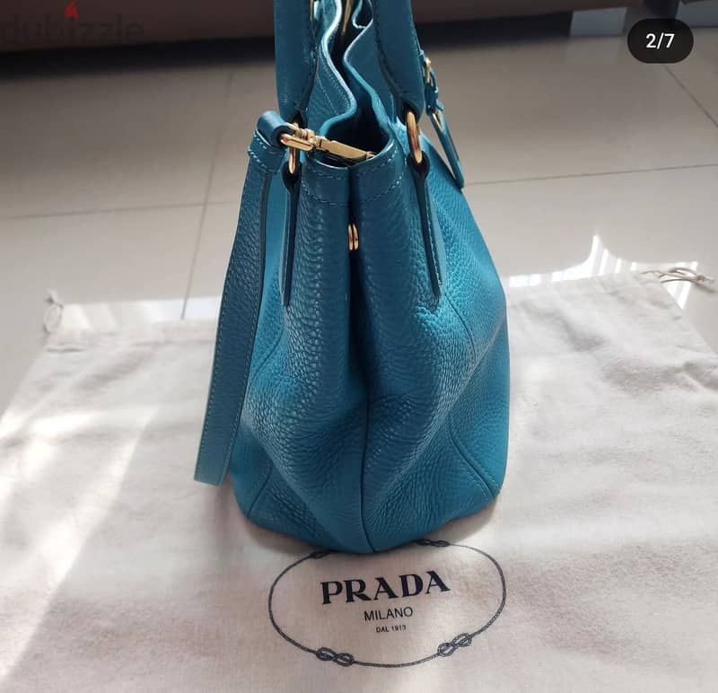 Prada Vitello Daino Shoulder Bag in Turquoise Blue 2