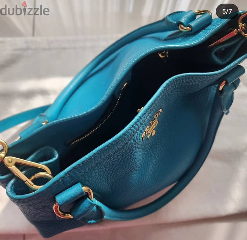 Prada Vitello Daino Shoulder Bag in Turquoise Blue 3