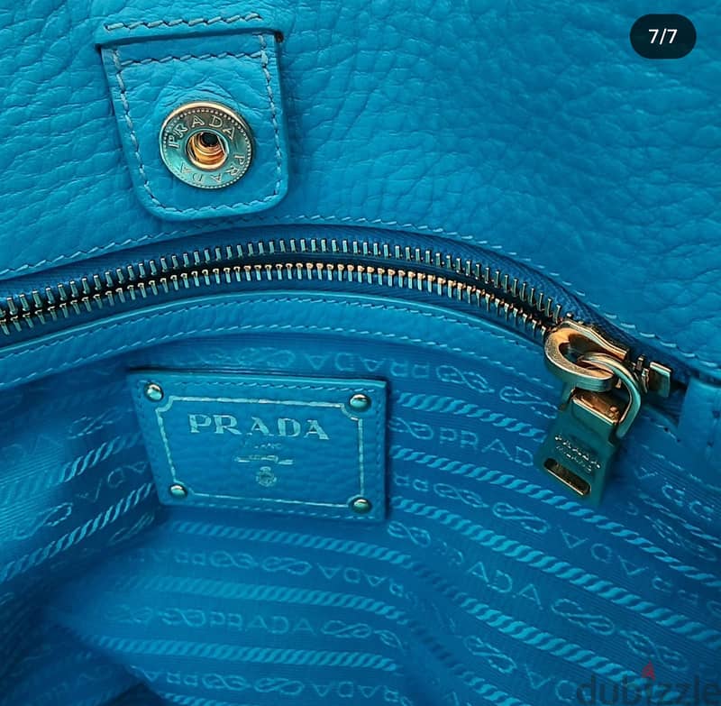 Prada Vitello Daino Shoulder Bag in Turquoise Blue 4