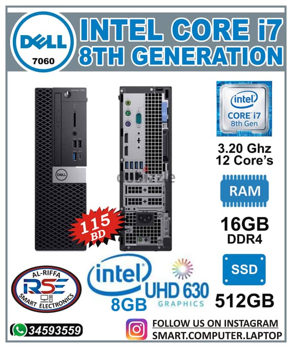 DELL Core i7 8th Generation Computer & DDR4 16GB RAM + SSD 512GB M