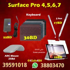 Surface Pro 4 5 6 7 Keyboard,Mouse, Pen, Charger , Screen protector